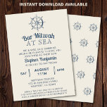 Invitation Bar Bat mitzvah Yacht Party Bateau de bateau Nauti<br><div class="desc">Partir pour un bar inoubliable ou un bat mitzvah ? Cette invitation à la fête nautique présente un graphisme de roue de navire de style vintage pour un look intemporel et élégant. Parfait pour un b-mitzvah en bateau, yacht, croisière ou ponton. Disponible sous forme de cartes d'invitation imprimées ou en...</div>