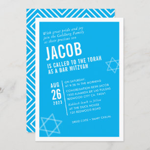 Invitation BAR BOLD MITZVAH simple angle moderne aqua blanc