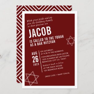 Invitation BAR BOLD MITZVAH simple angle moderne marron blanc