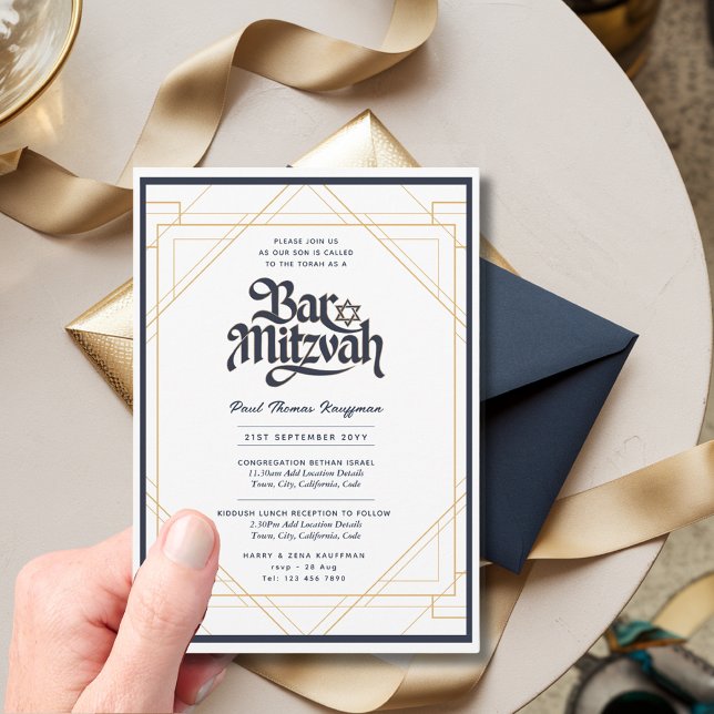 Invitation BAR Classé MITZVAH Qualité Marine Or Moderne (Créateur téléchargé)