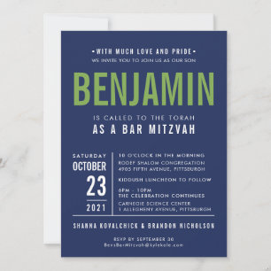 Invitation BAR DE BENJAMIN MITZVAH marine bleu vert Invitatio