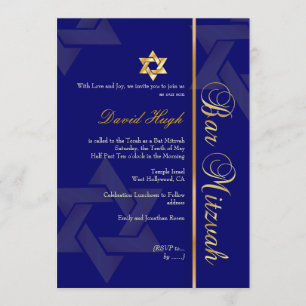 Invitation Bar élégant Mitzvah/bleu foncé/or