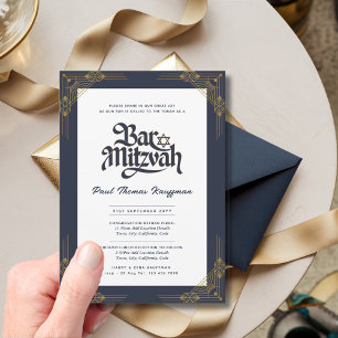 Invitation BAR élégant MITZVAH Qualité Marine Or Moderne