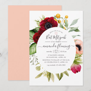 Invitation Bar Mitsva floral bohème aquarelle