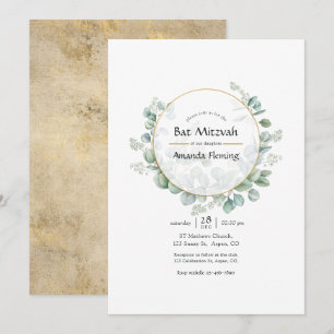 Invitation Bar Mitsva géométrique eucalyptus or