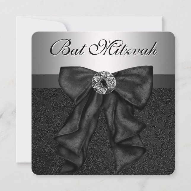 Invitation Bar Mitsva noir et argent (Devant)
