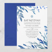 Bar Mitzvah aquarelle feuilles d'indigo marine