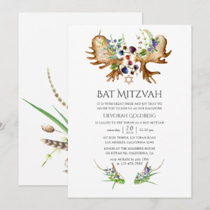 Invitation Bar Mitzvah aquarelle forêt rustique