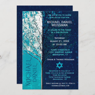 Invitation Bar Mitzvah Arbre de vie avec étoiles