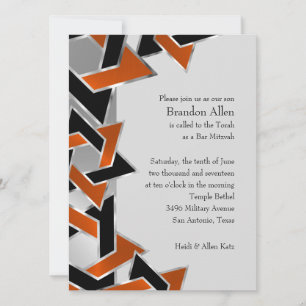 Invitation Bar Mitzvah Argent Orange Black Star de David