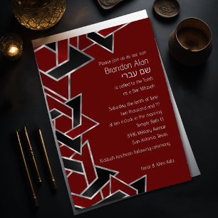 Invitation Bar Mitzvah Argent rouge étoile noire de David