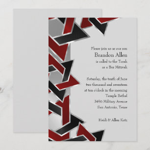 Invitation Bar Mitzvah Argent rouge étoile noire de David