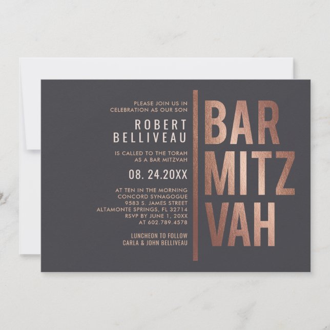 Invitation Bar Mitzvah audacieux et minimaliste (Devant)