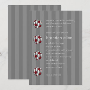 Invitation Bar Mitzvah Balle de football rouge et argent