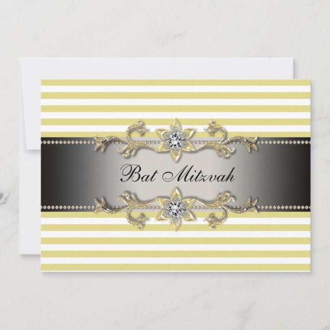 Invitation Bar Mitzvah Batteuse Rayée Jaune Blanc (Devant)