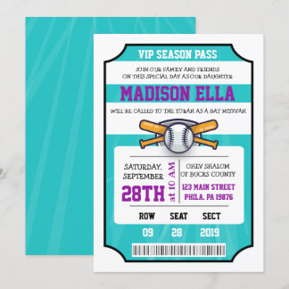 Invitation Bar Mitzvah Billet de BASEBALL