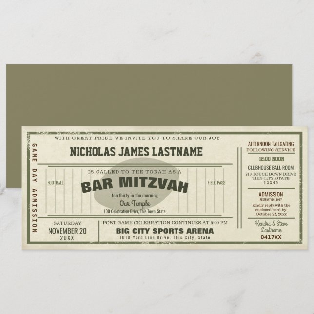 Invitation Bar Mitzvah Billet de Foot Vintage (Devant / Derrière)