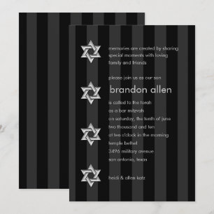 Invitation Bar Mitzvah Black Stripe Silver Star
