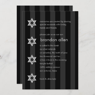 Invitation Bar Mitzvah Black Stripe Silver Star