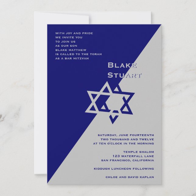 Invitation Bar Mitzvah Blake Blue Silver (Devant)