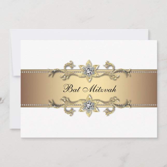 Invitation Bar Mitzvah blanc et or (Devant)