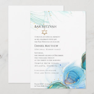 Invitation Bar Mitzvah  Bleu Abstrait 