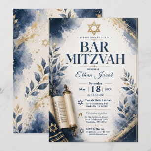 Invitation Bar Mitzvah bleu et or