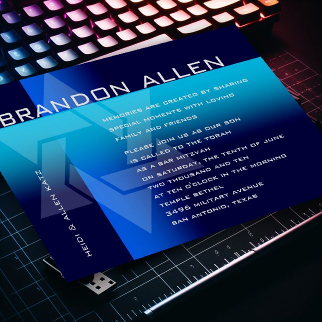 Invitation Bar Mitzvah Bleu et Turquoise sur n'importe quelle (Créateur téléchargé)