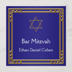 Invitation Bar Mitzvah bleu marine et or