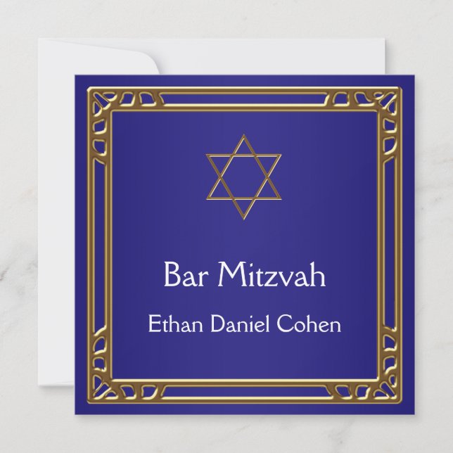 Invitation Bar Mitzvah bleu marine or (Devant)