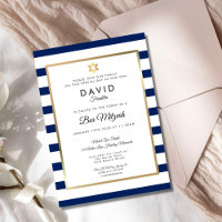 Bar Mitzvah Bleu Nuit Blanc Rayure Or
