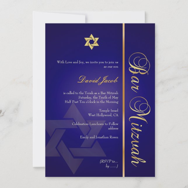 Invitation Bar Mitzvah/ bleu royal/or (Devant)