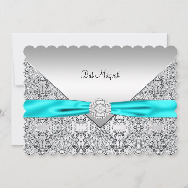 Invitation Bar Mitzvah bleu sarcelle argenté (Devant)