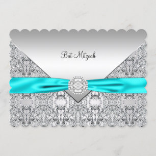 Invitation Bar Mitzvah bleu sarcelle argenté
