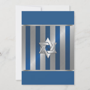 Invitation Bar Mitzvah Blue et Silver Stripe Star de David