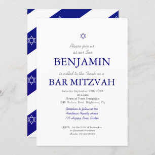 Invitation Bar Mitzvah Blue Motif Star de David Juif I