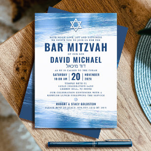 Invitation Bar Mitzvah Bold Moderne Marine Typographie Blue F