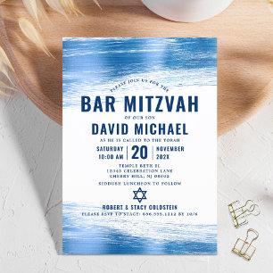 Invitation Bar Mitzvah Bold Moderne Marine Typographie Blue F