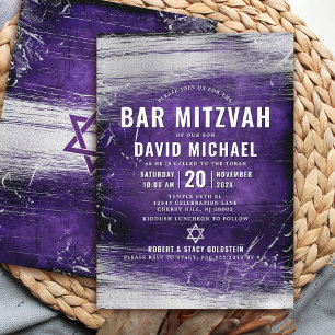 Invitation Bar Mitzvah Bold Type moderne Silver Foil Violet