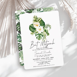Invitation Bar Mitzvah Botanique de l'Hibiscus Blanc Tropical