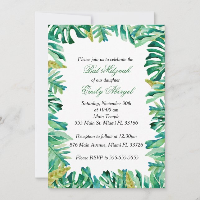 Invitation Bar Mitzvah Botanique Tropicale (Devant)