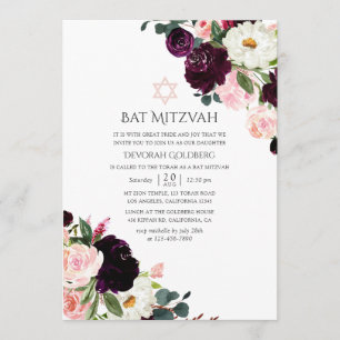 Invitation Bar Mitzvah Bourgogne et Rose Pâle