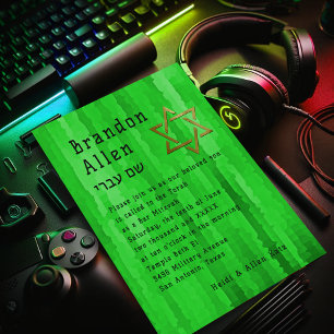 Invitation Bar Mitzvah Bright Green Techno Streaks