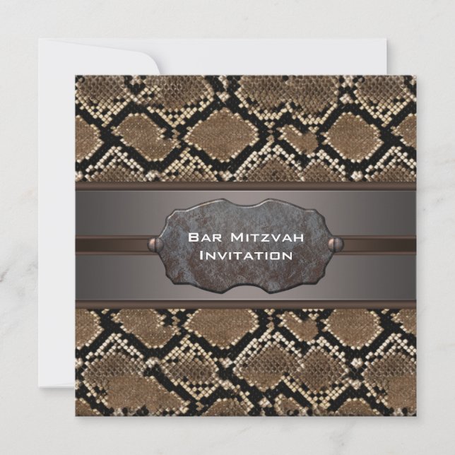 Invitation Bar Mitzvah Brun Peau de Serpent et Rustique Noir (Devant)