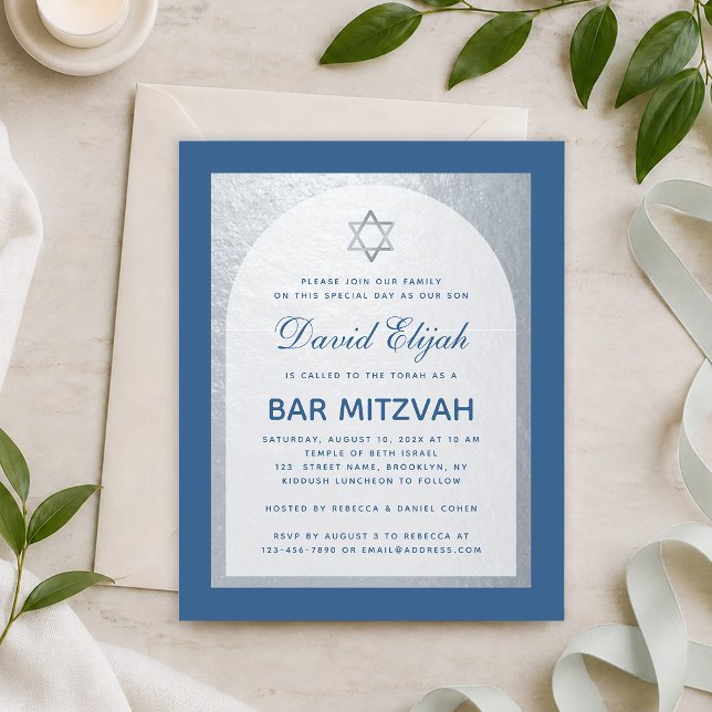 Invitation Bar Mitzvah Budget Classique Bleu Argen (Créateur téléchargé)