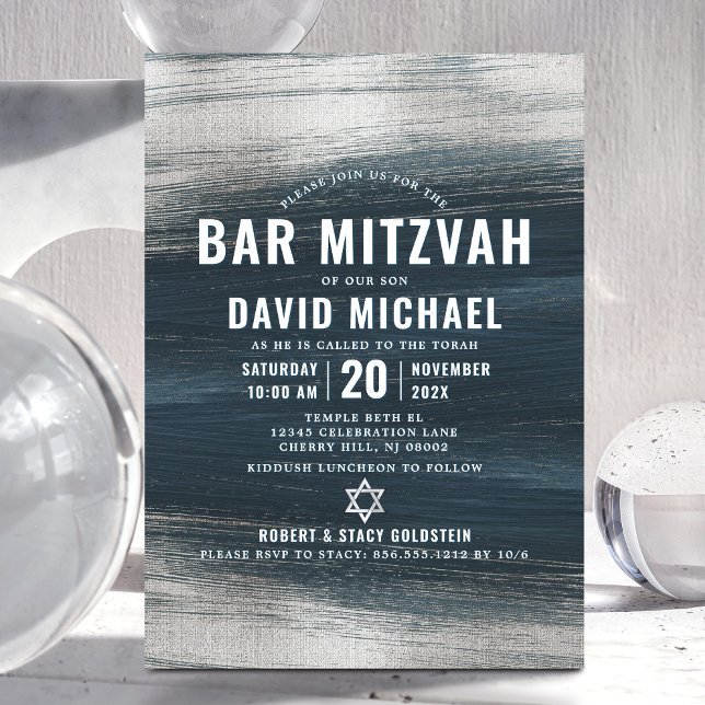 Invitation Bar Mitzvah Charcoal Grey Silver Foil Bold Modern (Créateur téléchargé)