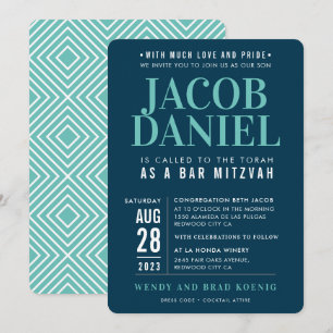 Invitation BAR MITZVAH cheminée géométrique moderne marine me