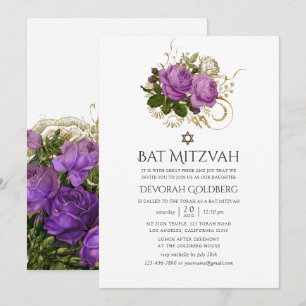 Invitation Bar Mitzvah Chic Vintage Or et Violet