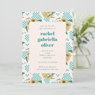 Invitation Bar Mitzvah Damier Tournesol Turquoise