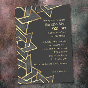 Invitation Bar Mitzvah Dark Grey Gold Star de David